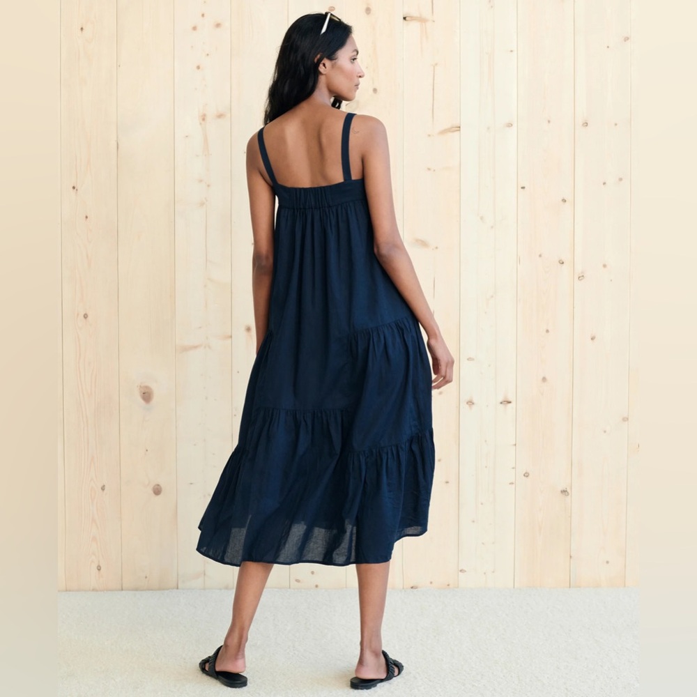 Jenni Kayne Navy Blue Summer Dress XXL Tiered Cotton Linen - Picture 3 of 9